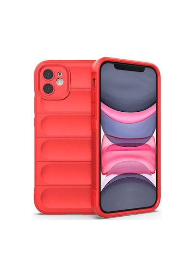 Apple iPhone Uyumlu 11 Kılıf Kamera Korumalı Esnek Silikon Parmak Şeritli Pazarplus Kırmızı