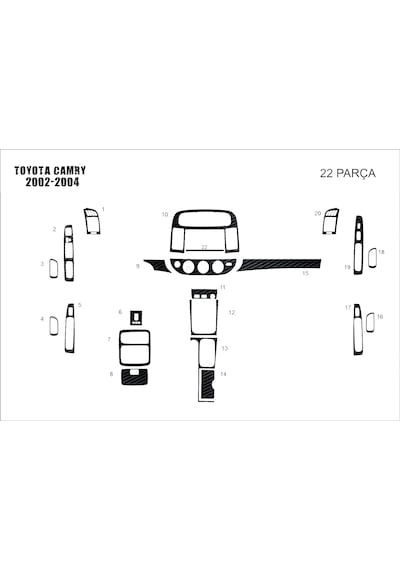 Toyota Camry Torpido Kaplama 2002-2004 22 Parça Siyah Karbon