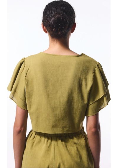 Penti Yağ Yeşili Peek Bağlama Detaylı Crop Top Üst