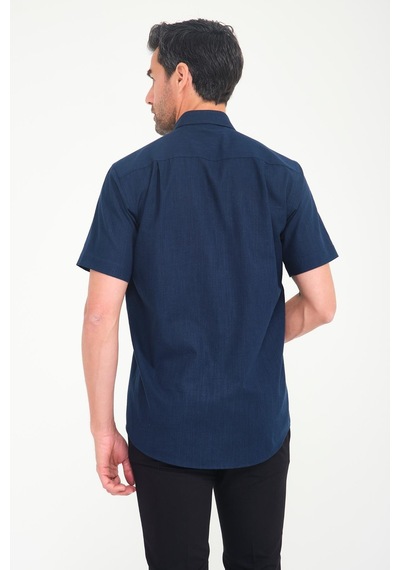 Klasik Kısa Kol Linen Keten Yaka Düğmeli Hediye Kutulu Erkek Gömlek Fs-001202 - Lacivert-1693