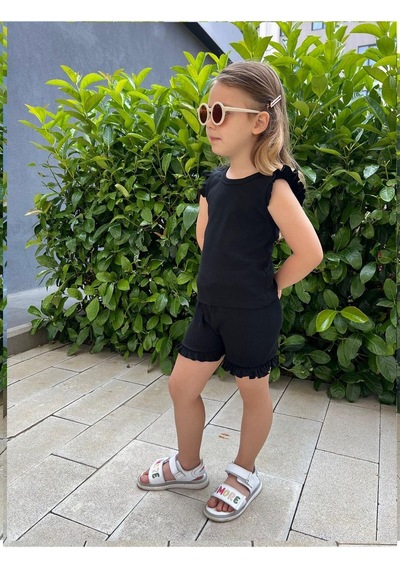 My Kids Wear Fırfırlı Kız Çocuk Şort Takım Siyah