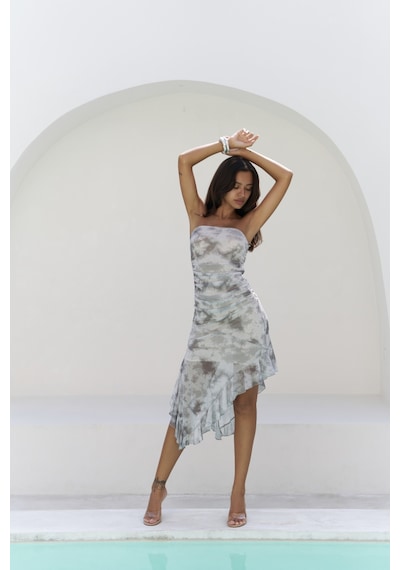 Mai Collection Mai Studios Co. Stracnaha Drape Detaylı Gri Straplez Elbise Gri