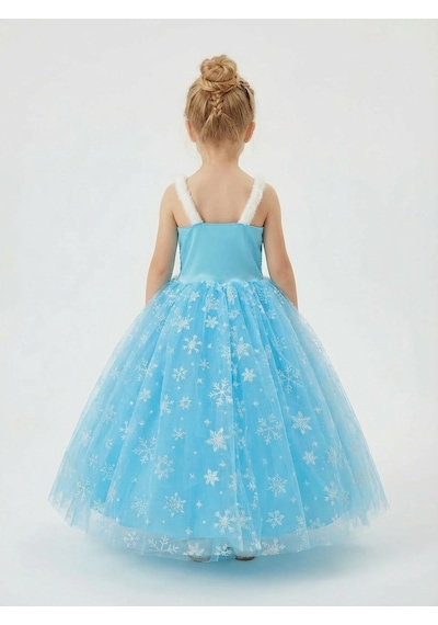 Butikhappykids Kız Çocuk Frozen Elsa Kostümü Mavi