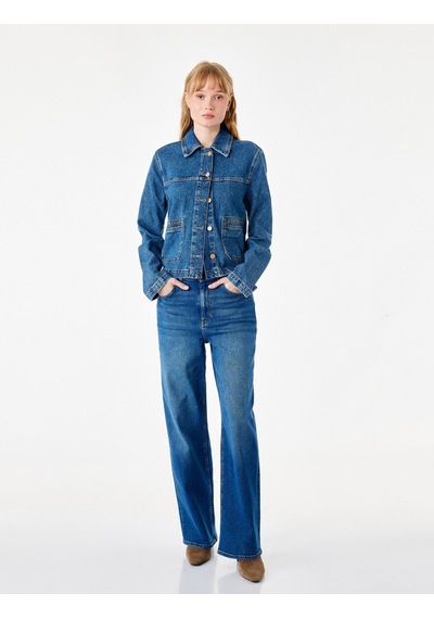 Koton Pamuklu Regular Fit Kısa Geniş Paça Denim Pantolon - Culotte Jeans Koyu İndigo 7wal40114md