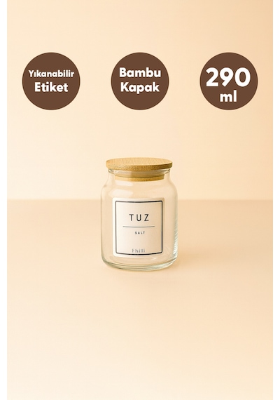 Zenith - 6'lı Bambu Vakum Kapaklı Kaşık Ve Etiket Hediyeli Cam Saklama Kabı Baharatlık Seti 290 Cc Diğer