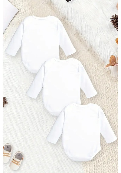 Bebetospik %100 Pamuklu Figür Desenli Baskılı Yumuşak Doku 3'lü Paket Baskılı Zıbın & Body Beyaz