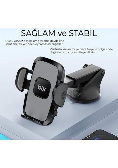 Bix Bxch7 Çift Fonksiyonlu Araç İçi Vantuzlu Telefon Tutucu Siyah