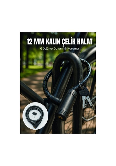 Anahtarlı Çelik Halat Kilit 12 Mm Güçlü Bisiklet Kilidi 80 Cm Pvc Kaplamalı Elektrikli Scooter Ve Mo