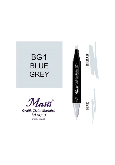 Çift Uçlu Marker Grafik Çizim Kalemi Bg1 Mavimsi Gri