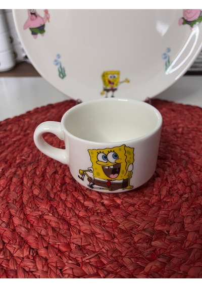 6 Parça Sünger Bob Model Çocuk Bebek Yemek Takımı Beslenme Seti Çok Renkli