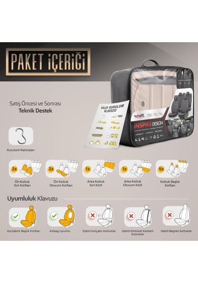 Inspire Design Premium Deri Ekstra Destekli Universal Oto Koltuk Kılıfı Tam Set