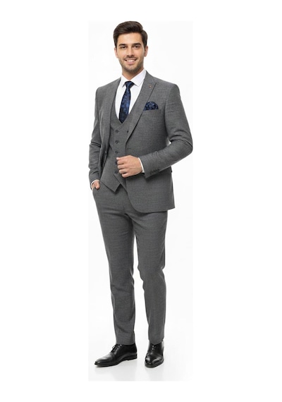 Presto Erkek Yelekli Slim Battal Takım Elbise 6 Drop Gri 792-070 Gri