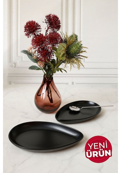 Keramika Mat Siyah Serenity Kayık Tabak 24 Cm 2 Adet 956 Siyah