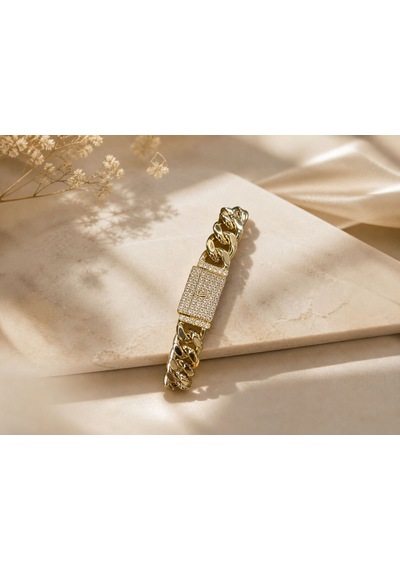 Gizovia Gold Renk Taşlı Kalın Zincir Kolye Ve Bileklik Takımı Altın