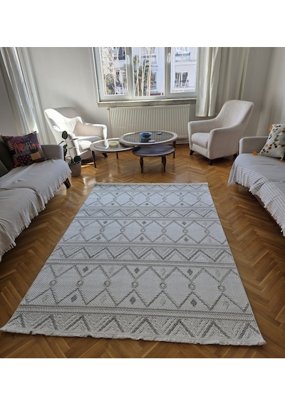 Elvey Home Monaco 160 Krem Gri İskandinav Sisal Bukle Bohem Yumuşak Özel Ölçü Salon Koridor Mutfak Halı Yolluk 0160a-krem/gri