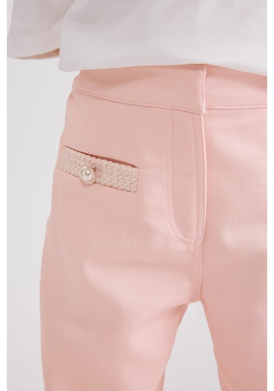 Panço Kız Çocuk Süs Cepli Pembe Pantolon