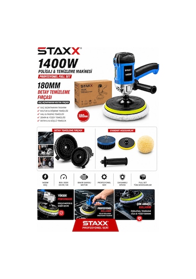 Staxx Std1400 180mm Dikey Koltuk Temizleme Fırçası Su Sıçratmayan Detay Temizlik Fırçası Polisaj