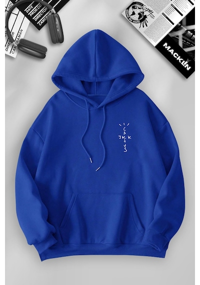 Macklin Unisex Kadın Erkek Cactus Jack Dark Özel Tasarım Baskılı Kapşonlu Sweatshirt Mavi Mck1146 Mavi