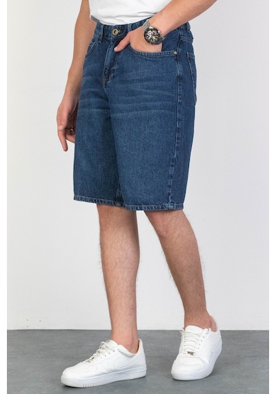 HLT Jeans Erkek Koyu Mavi Baggy Fit Rahat Kesim %100 Pamuk Denim Loose Jeans Kot Şort Arthur-Kymavi 001