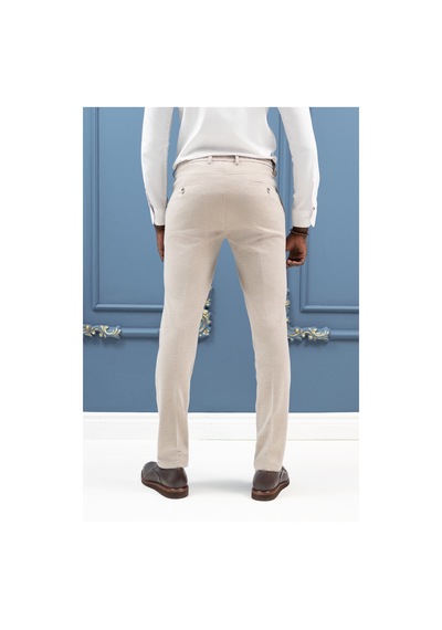 Ecer Regular Fit Beli İplikli Yan Cepli Astarsız Kışlık Kumaş Pantolon Krem