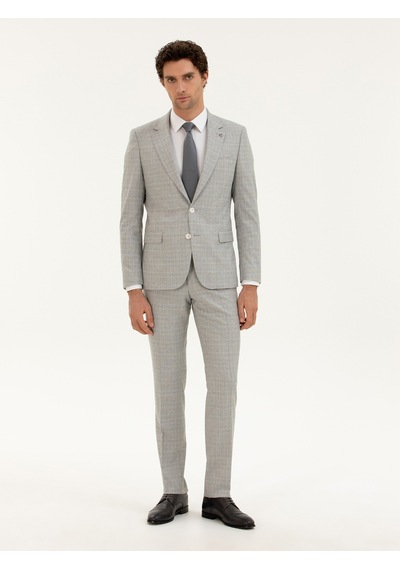 Cacharel Açık Gri Slim Fit Kareli Takım Elbise