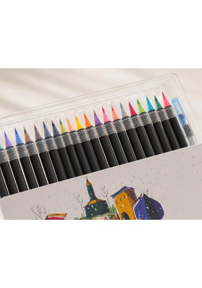 24 Renk Sulu Boya Fırça Kalemi Seti Watercolor Brush Pens, Su Hazneli Fırça Kalemli