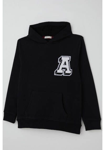 Breeze Erkek Çocuk Sweatshirt A Harfi Yazı Nakış Armalı 9-14 Yaş, Siyah