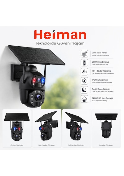 Hm-872 6mp 36x Zoom Alarm Işıklı 2 Kameralı Solar Ptz 4g Sim Kartlı Kamera
