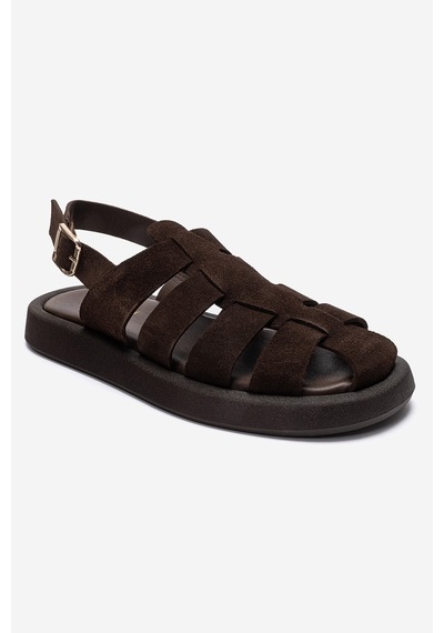 Luvishoes Joura Kahverengi Süet Hakiki Deri Kadın Sandalet