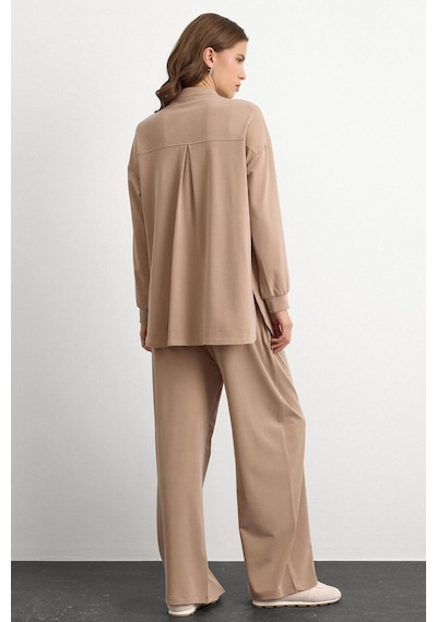Olcay Bisiklet Yaka Önü Patlı Premium Sweat İkili Takım Bej 9384-tk