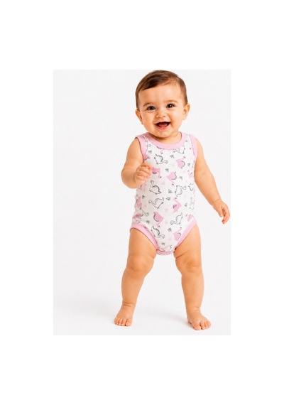 Rkek Bebek Dinozor Desenli Atlet Body Yazlık Pamuklu Çıtçıtlı Bebek Zıbını Pembe