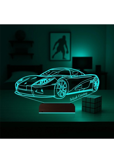 Luvivia Spor Araba Ferrari Tasarım Kişiye Özel 3d Lamba - Masa Gece Lambası Şeffaf