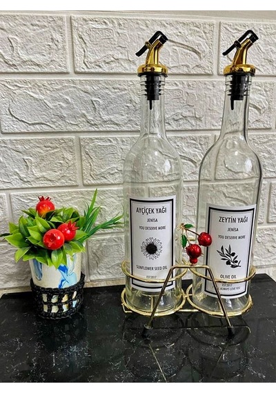 Altın Standlı Kiraz Figürlü 750ml Şeffaf Şişe Altın Akıtıcılı Eti
