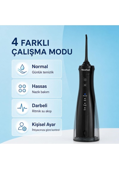 Nicefeel Fc5610 Taşınabilir,şarjlı,masajlı,diş Teli/protez Bakım Profesyonel Ağız Duşu-siyah