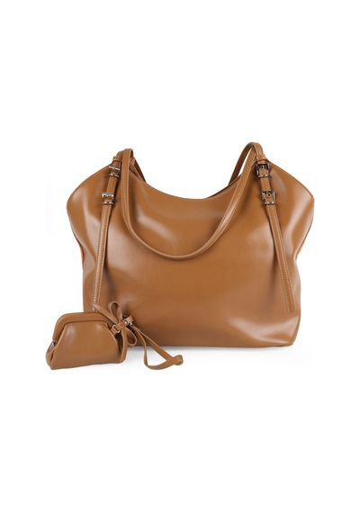 Guja C3016 Kadın Süet Dokulu Mini Cüzdan Aksesuarlı Tokalı Çift Askılı Geniş Hobo Omuz Çantası Camel