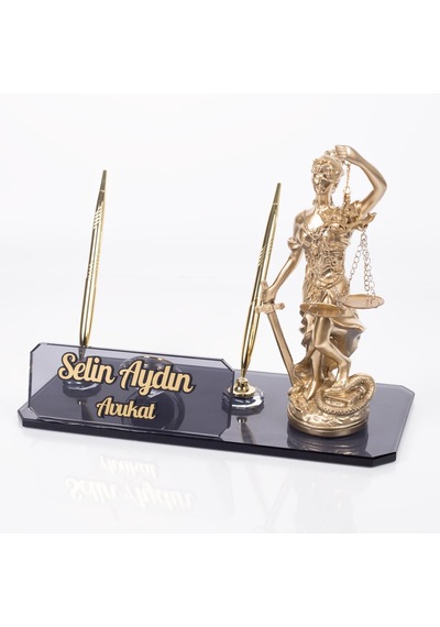 Avukatlara Özel İsimlik Themis Biblolu Avukat Cam Masa İsimliği