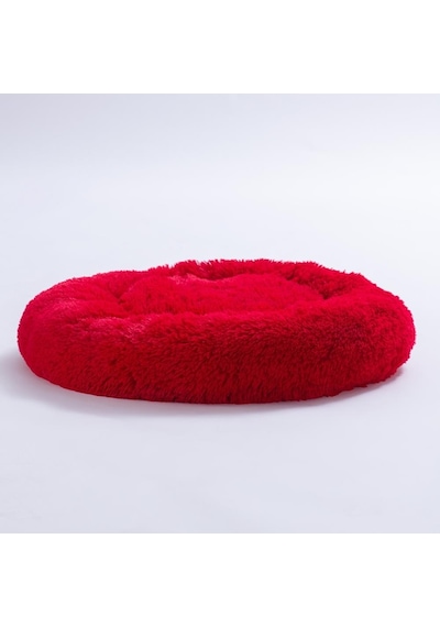 Kırmızı Donut Köpek Yatağı Kedi Yatağı Simit Yatak Anti-stress Pet Yatağı Peluş Yatak M