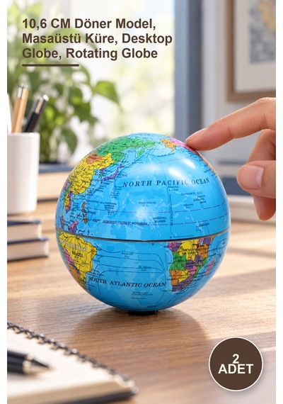 2 Adet Masa Üstü Dönen Dünya Küre 10,6 Cm Döner Model, Masaüstü Küre, Desktop Globe, Rotating Globe 1