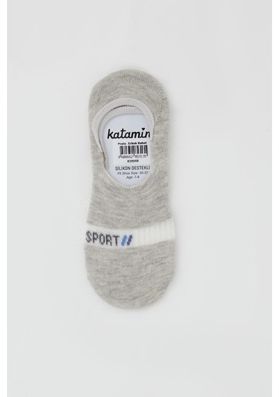 Katamino Erkek Çocuk Babet Çorap Sport Yazı Baskılı 7-14 Yaş, Açık Gri Melanj