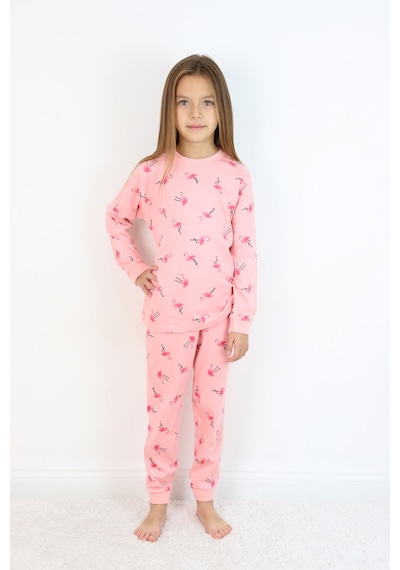 Kız Çocuk Orta Kalınlıkta Basic Baskılı Pijama Takımı Koyu Pembe