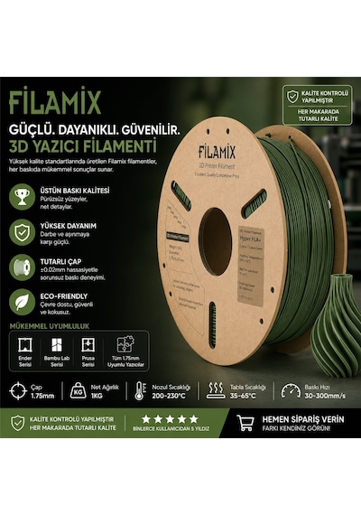 Filamix Hyper Pla Haki Yeşil Filament 1,75 Mm 1 Kg
