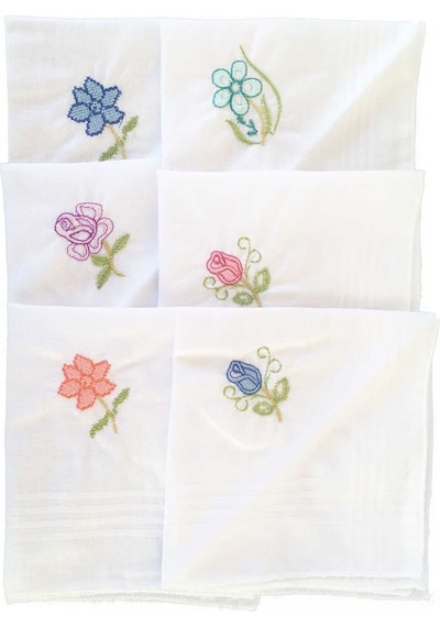 Hediyelik İşlemeli Bayan Mendili 12 Adet 28x28 Cm 100 Pamuk Beyaz