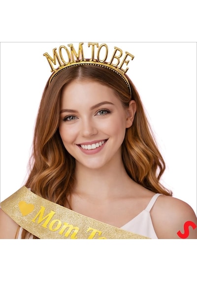 Mom To Be Taç Ve Kuşak Seti - Altın