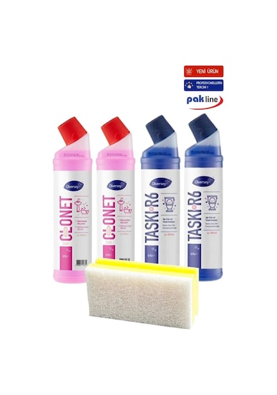 Diversey Clonet Banyo Ve R6 Tuvalet Temizleyici 750 Ml 2'şer Adet + Hassas Temizlik Süngeri 1 Adet 160gr