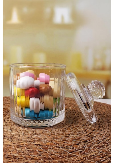Lexroo Lüx Kristal Büyük Cam Şekerlik & Cam Lokumluk, Kesme Cam Lüx Şekerlik 13cm 7.8cm - 06638 Çok Renkli