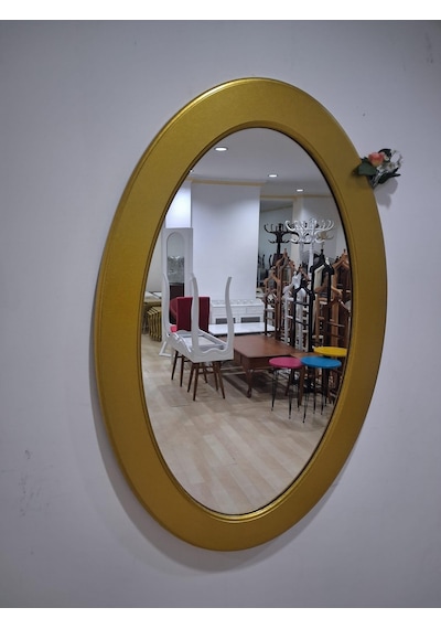 Ayna Oval 90673 Model Parlak Gold Renk Kayın Torna Kutu Sevk El Yapım Altın