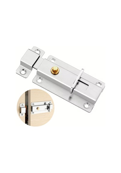 Açma Kapama Butonlu Paslanmaz Çelik Sürgülü Kapı Pencere Kilit - Emniyet Kilidi 95 X 43 X 20 Mm