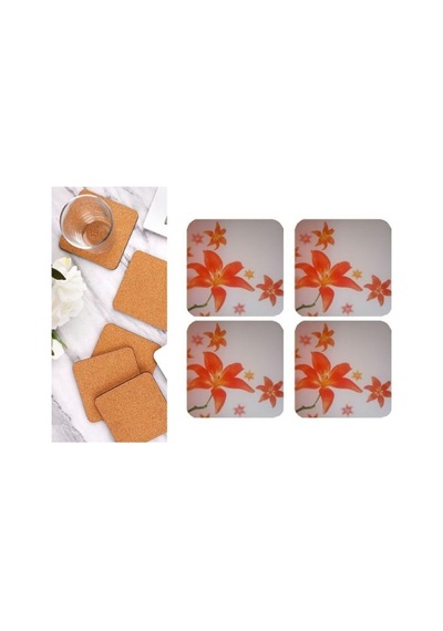 Ahşap Bardak Altlığı 4 Adet Çiçek Desen 29x9cm Çok Renkli