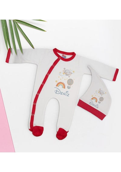 Bk Kids Kişiye Özel İsimli Kırmızı Tulum Zıbın Ve Kukuletalı Şapk Çok Renkli
