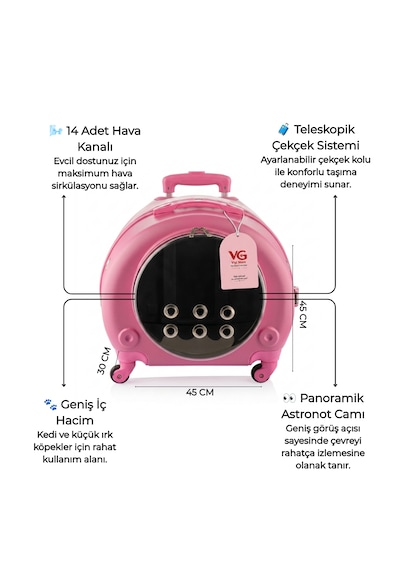 Vg Premium Kedi Taşıma Valizi Panoramik Açılır Kapaklı